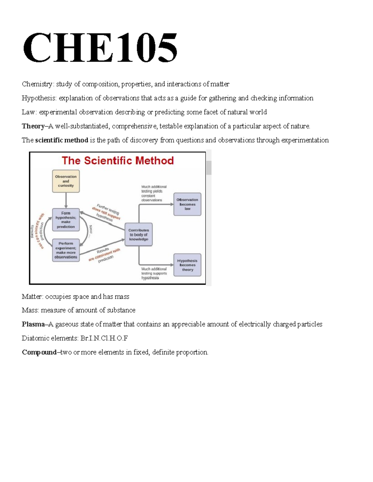 CHE105 - Lecture notes All - CHE Chemistry: study of composition ...