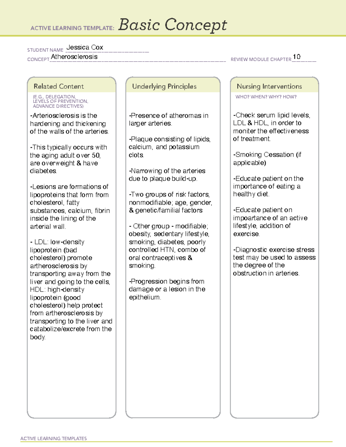 Basic Concept Artherosclerosis - Active Learning Templates Basic 