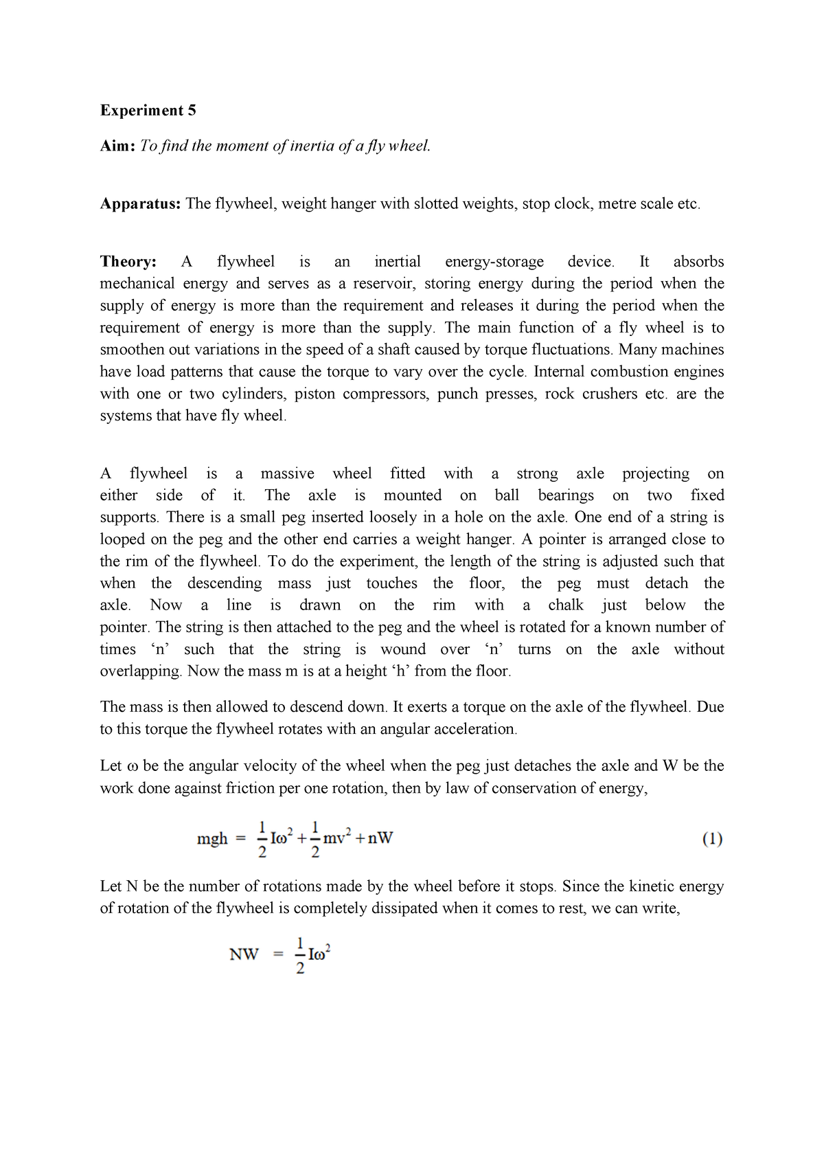 Exp 5 - Stuff - Experiment 5 Aim: To find the moment of inertia of a ...