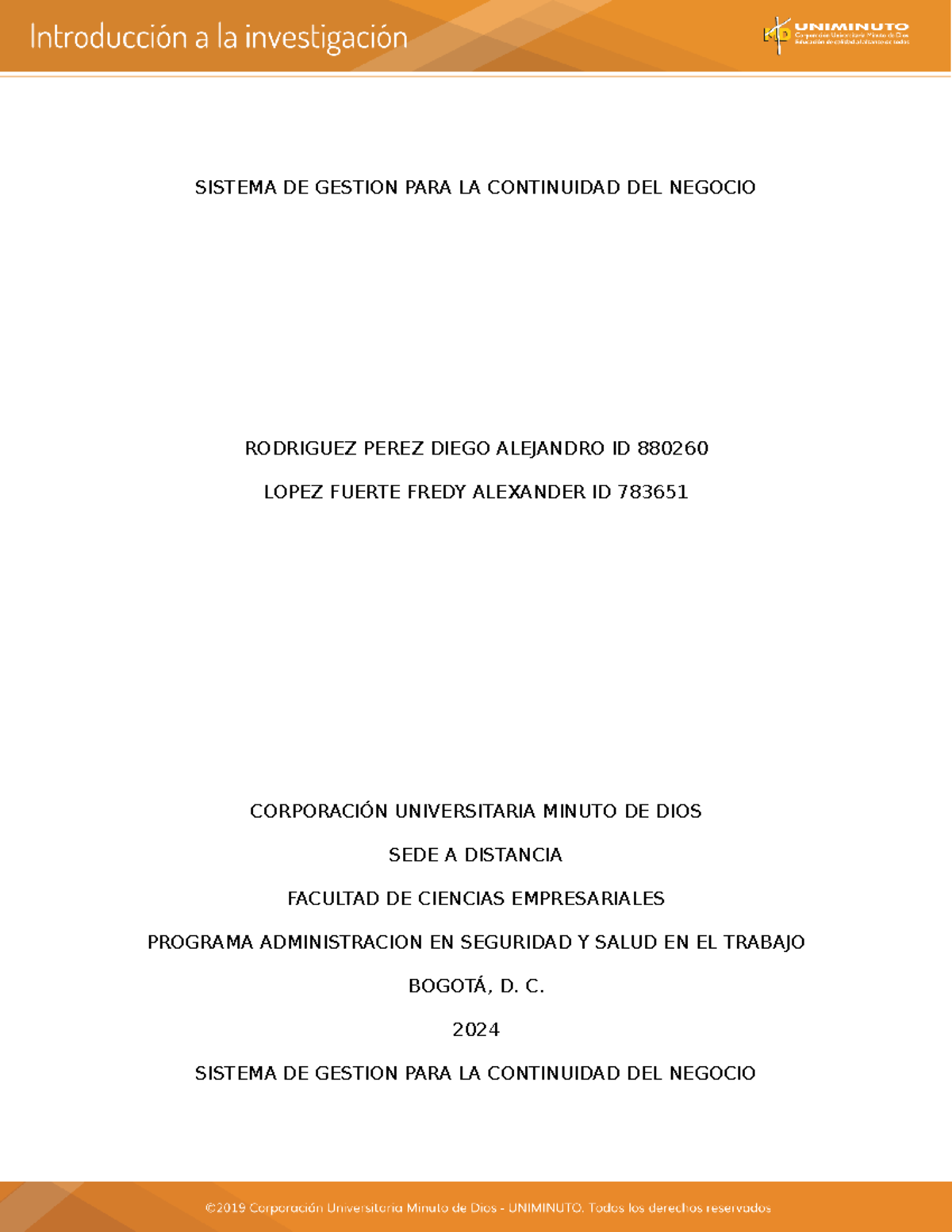 Sistema DE Gestion PARA LA Continuidad DEL Negocio - SISTEMA DE GESTION ...