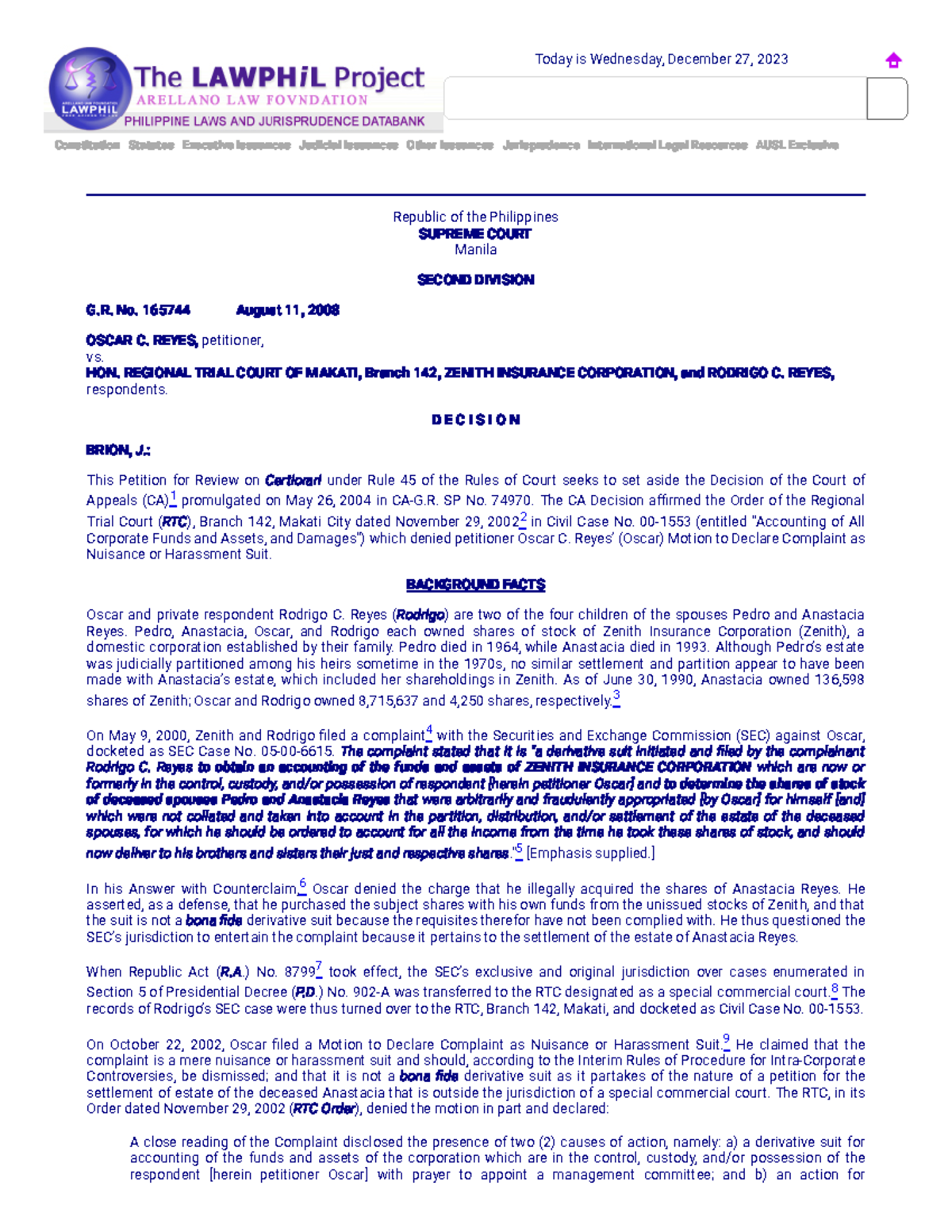 Reyes v. RTC - Constitution Statutes Executive Issuances Judicial ...