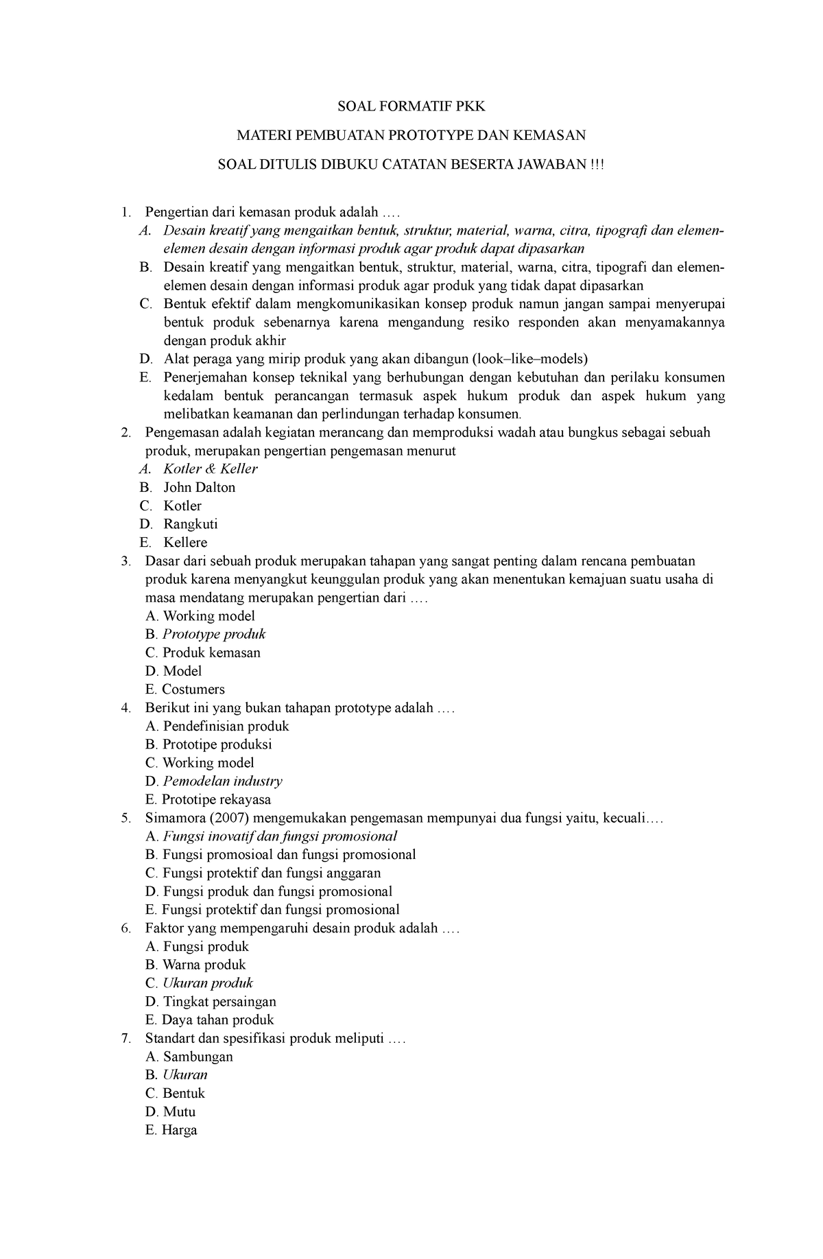 SOAL Prrototype - Mapel PKK - SOAL FORMATIF PKK MATERI PEMBUATAN ...