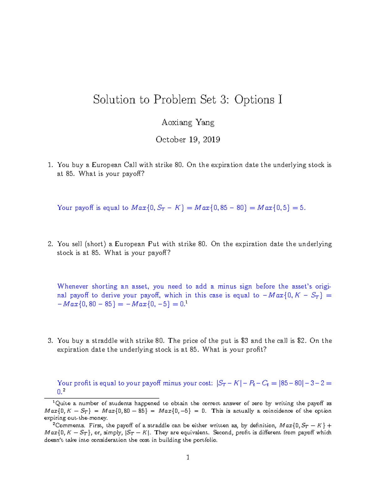 Ps 3 Solution For Homework 3 Solution To Problem Set 3 Options I Aoxiang Yang October 19 19 Studocu