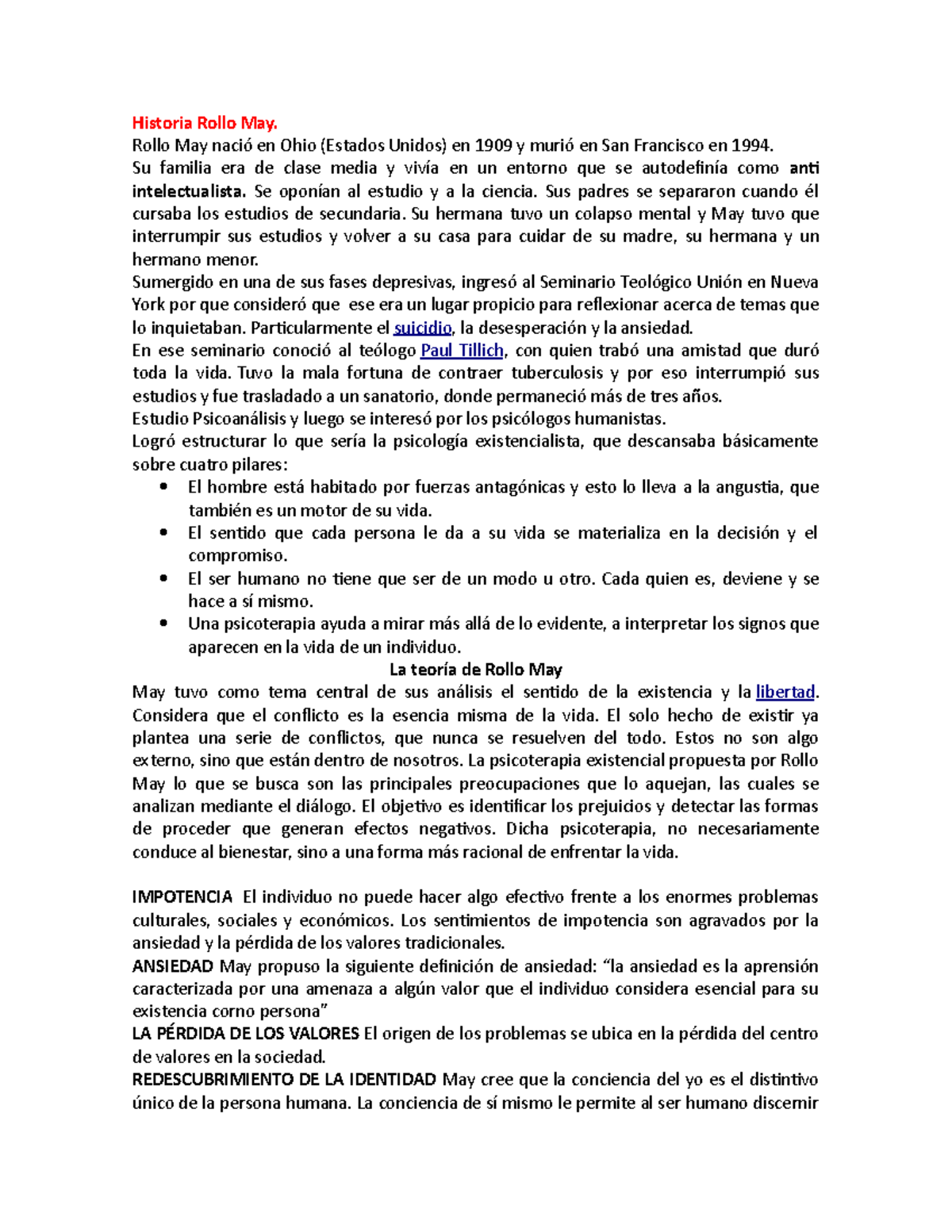 Resumen Rollo May - personalidad - Historia Rollo May. Rollo May nació ...