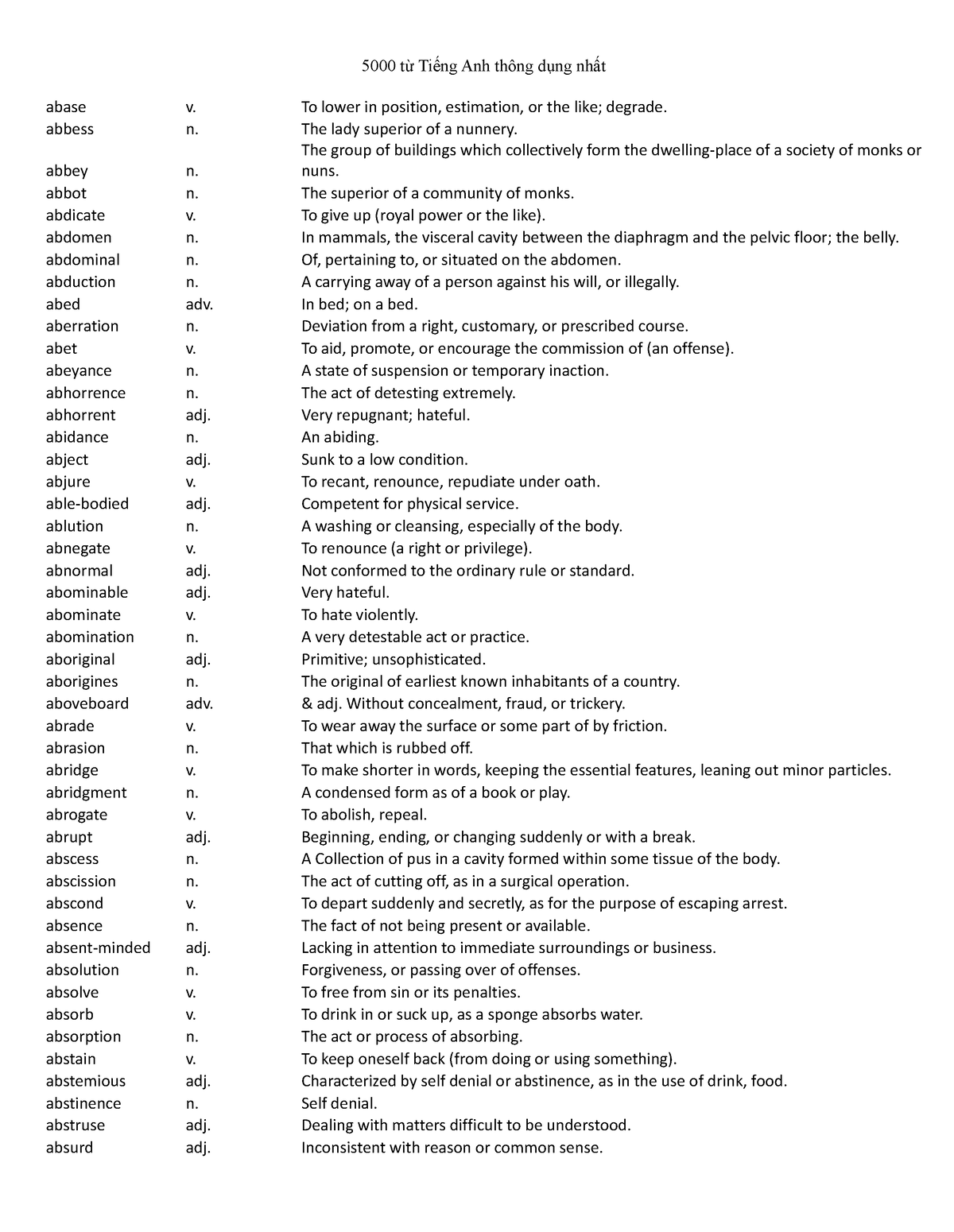 5000 từ vựng tiếng anh thông dụng - abase v. To lower in position ...
