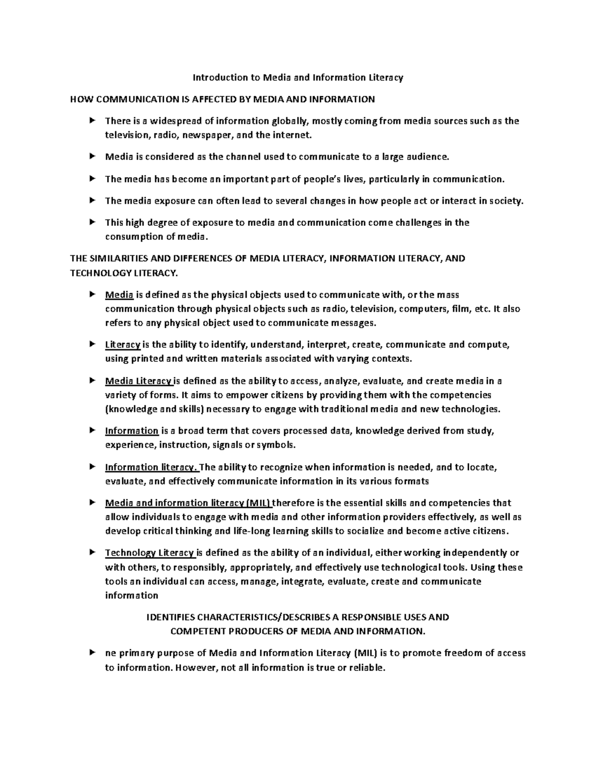 Week 1 Introduction to Media and Information Literacy - Introduction to ...