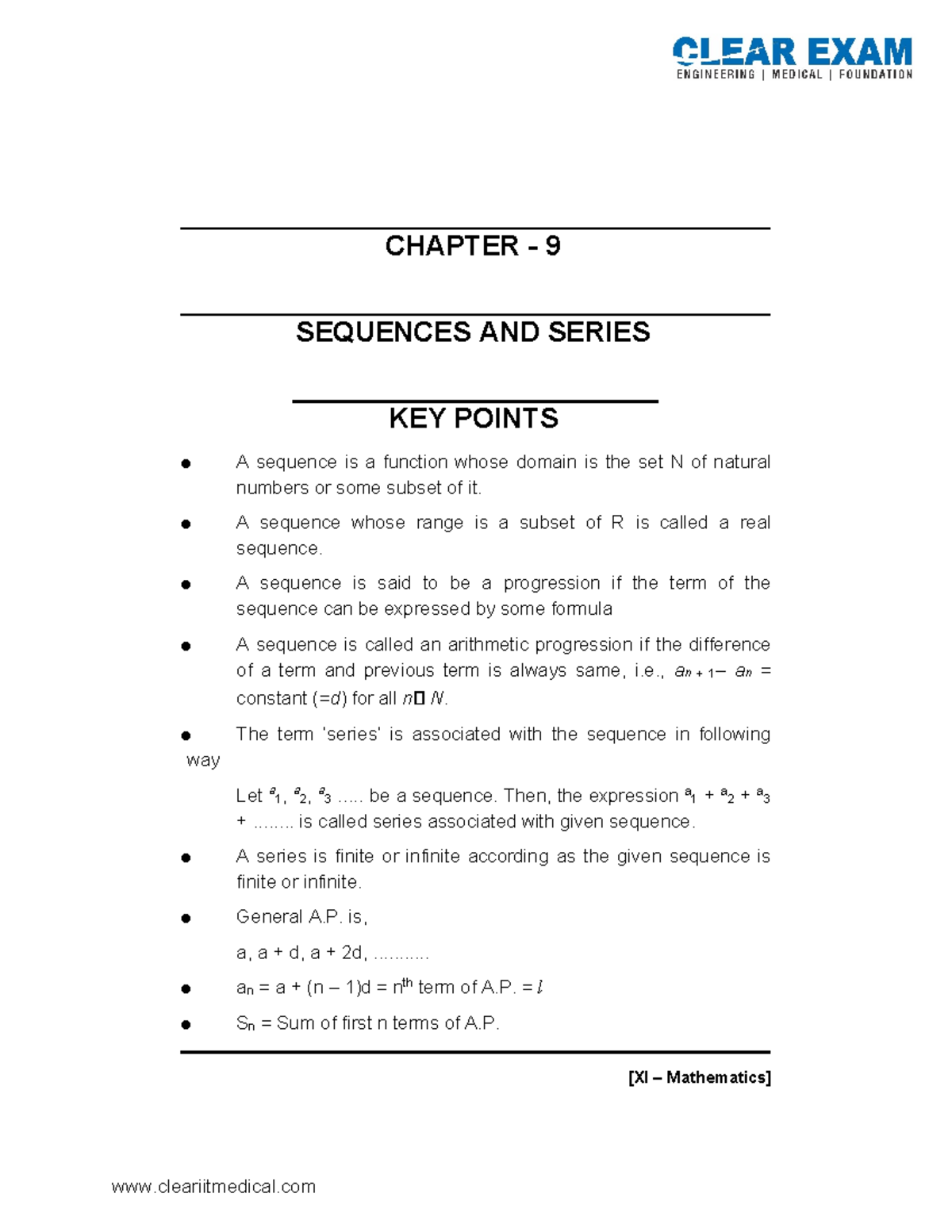 Sequence And Series - Makes Your Basic - [XI – Mathematics] CHAPTER - 9 ...