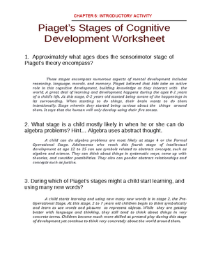 Chapter 5- Child Adolescent AND Development - CHAPTER 5: INTRODUCTORY  ACTIVITY Piaget's Stages of - Studocu
