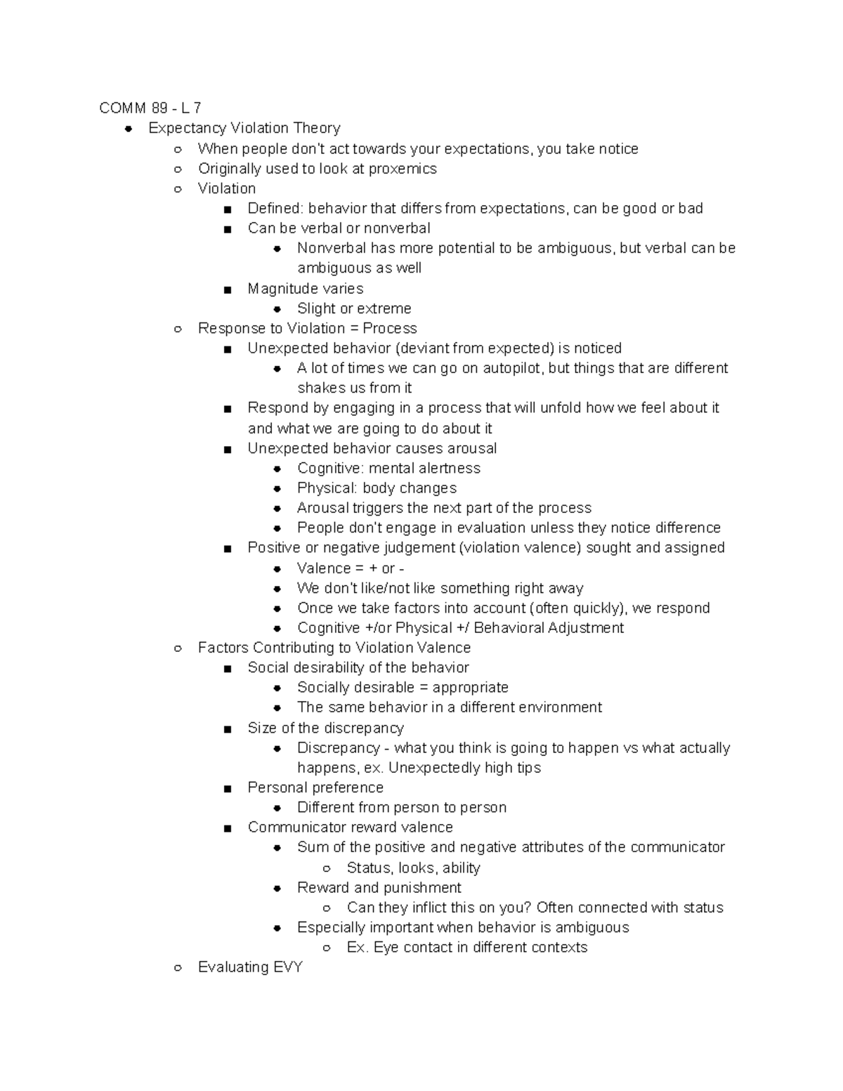 COMM 89 - L 7 - Professor Morola - COMM 89 - L 7 Expectancy Violation ...