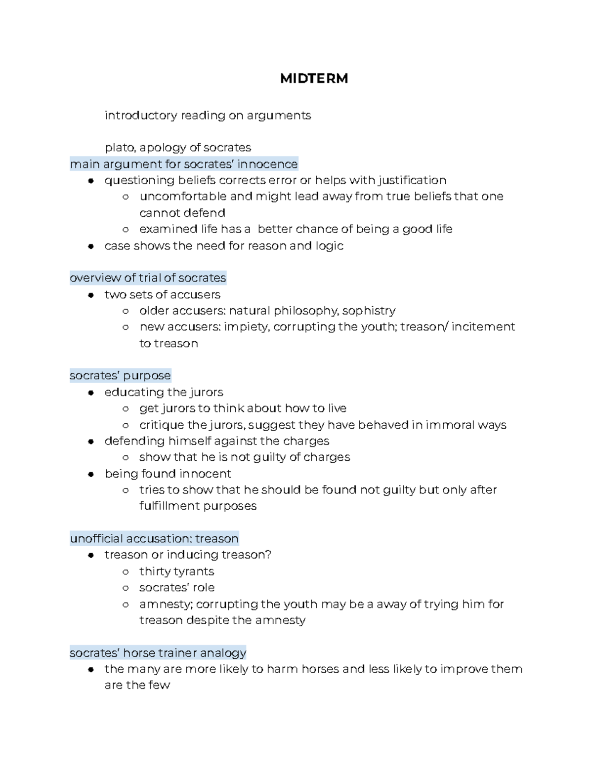 philosophy midterm study guide - MIDTERM introductory reading on ...
