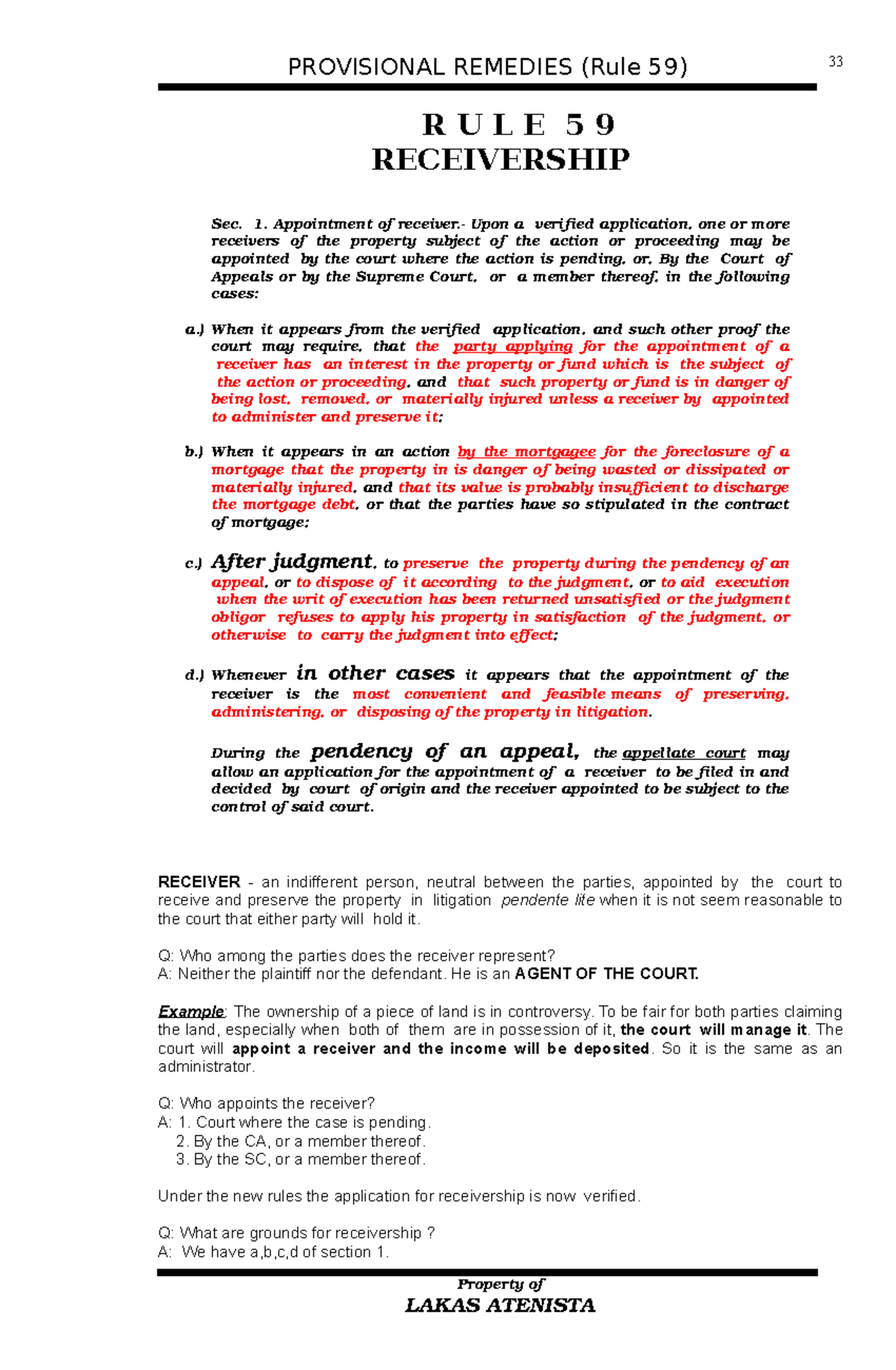 People v. Brioso PROVISIONAL REMEDIES (Rule 59) R U L E 5 9 RECEIVERSHIP Sec. 1. Appointment