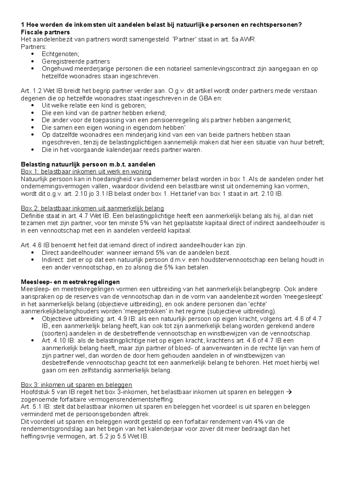 Probleem 5 1 Hoe worden de inkomsten uit aandelen belast bij