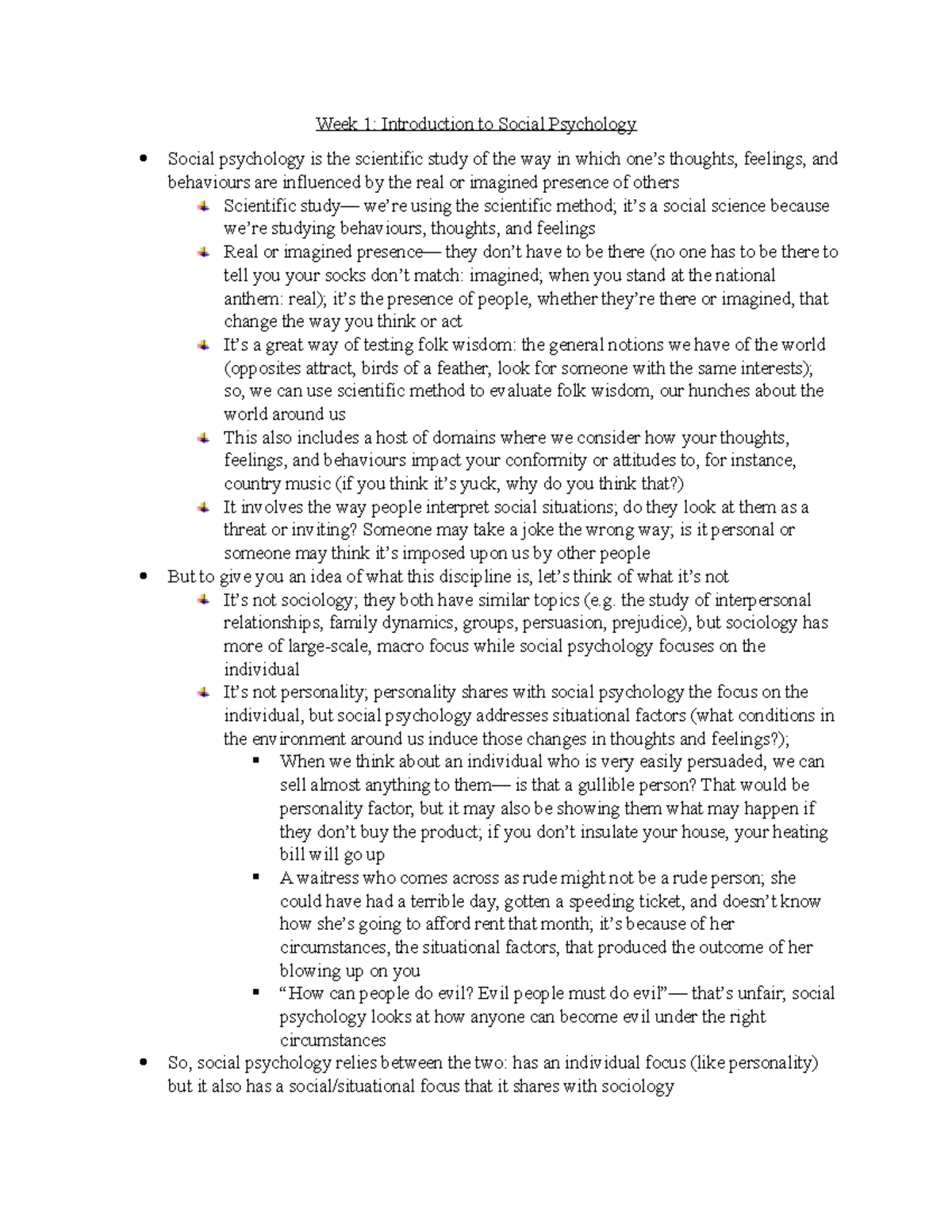 Week 1- Intro to Social Psychology - Week 1: Introduction to Social ...