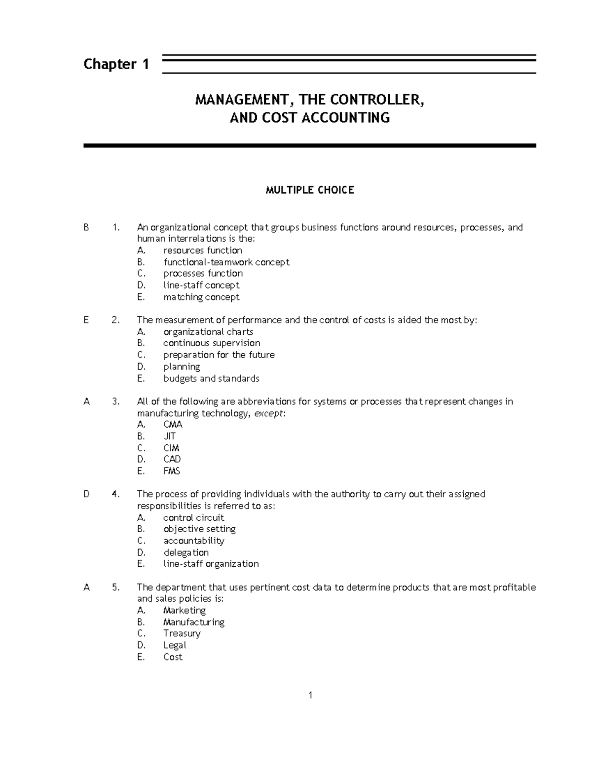 01 - Cost Accounting - 1 MANAGEMENT, THE CONTROLLER, AND COST ...