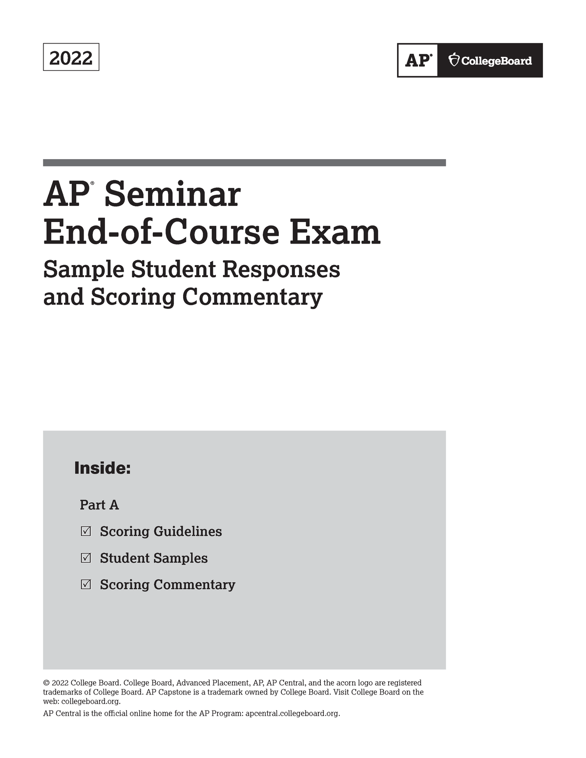 Ap22 apc seminar eoc a 2022 AP ® Seminar EndofCourse Exam Sample