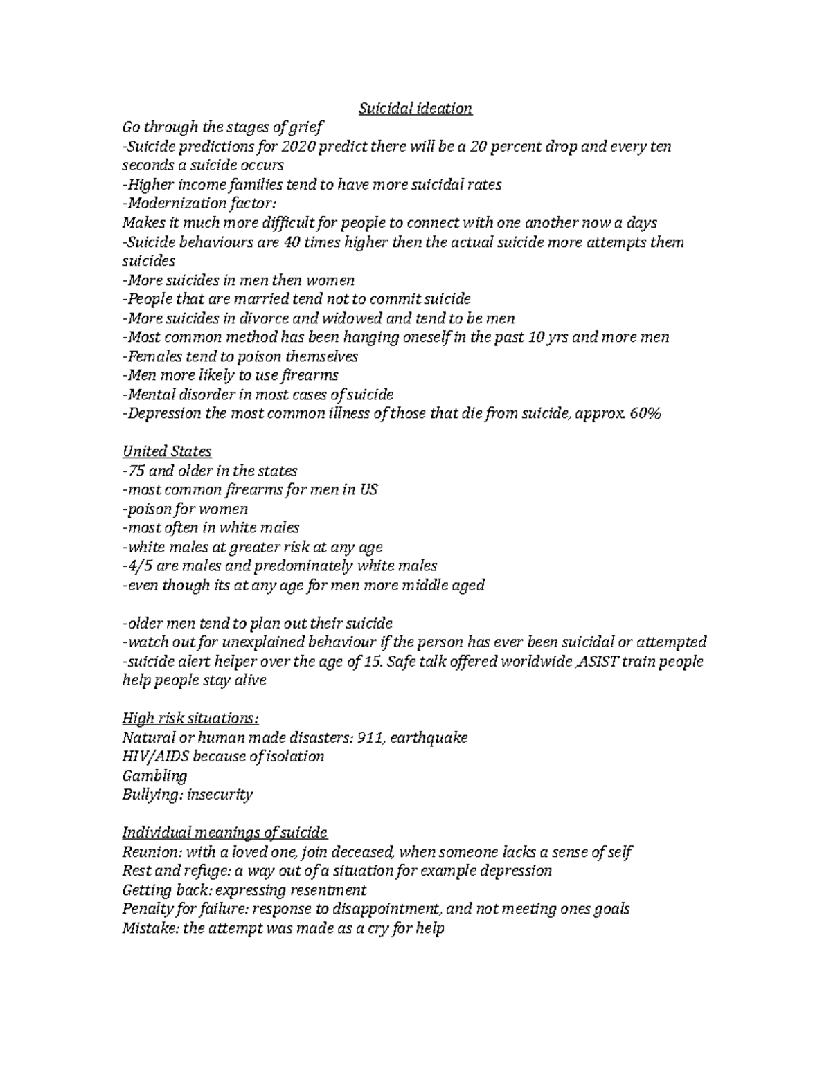 Suicidal Ideation - Notes - Suicidal ideation Go through the stages of ...