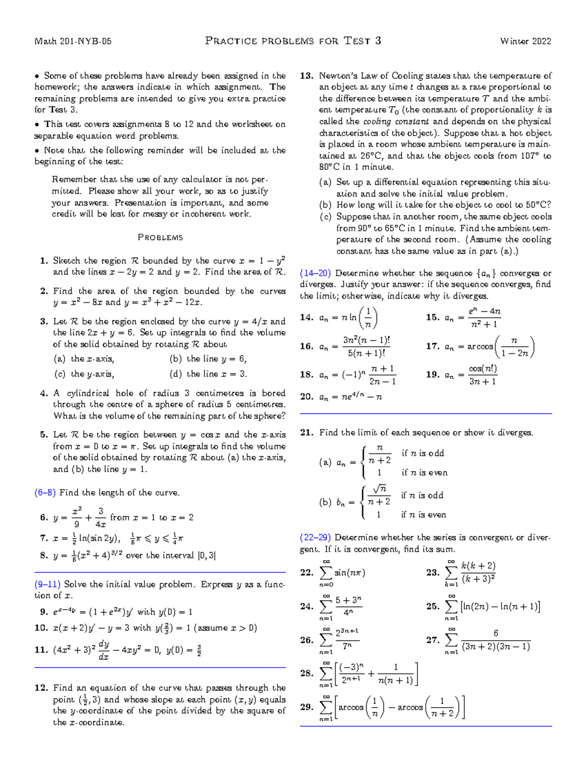 Test3practice - Practice - Math 201-NYB-05 Practice problems for Test 3 ...