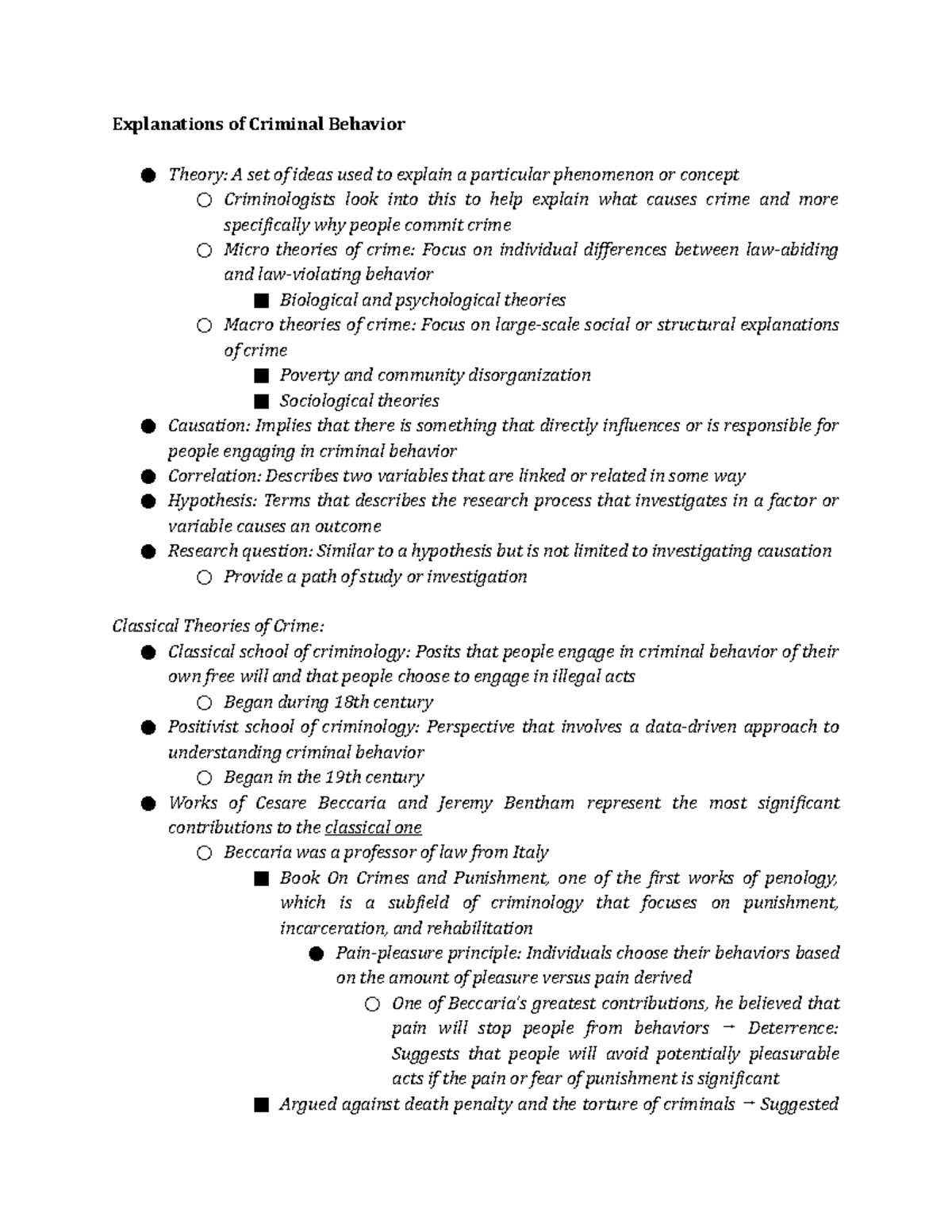 Chapter 4 - Reading & Lecture Notes - Explanations of Criminal Behavior ...