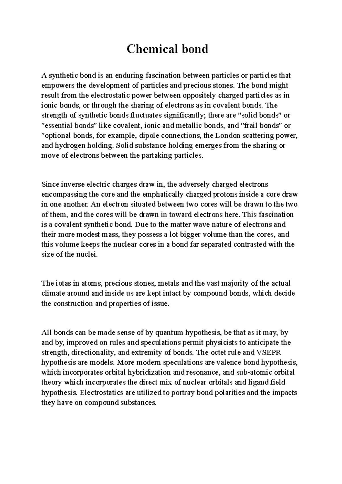 Chemical bond Ifah Chemical bond A synthetic bond is an enduring fascination between