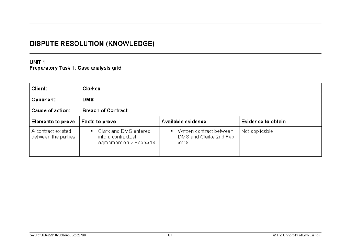 DR UNIT 1 PREP TASK GRID - prep task grid - DISPUTE RESOLUTION ...