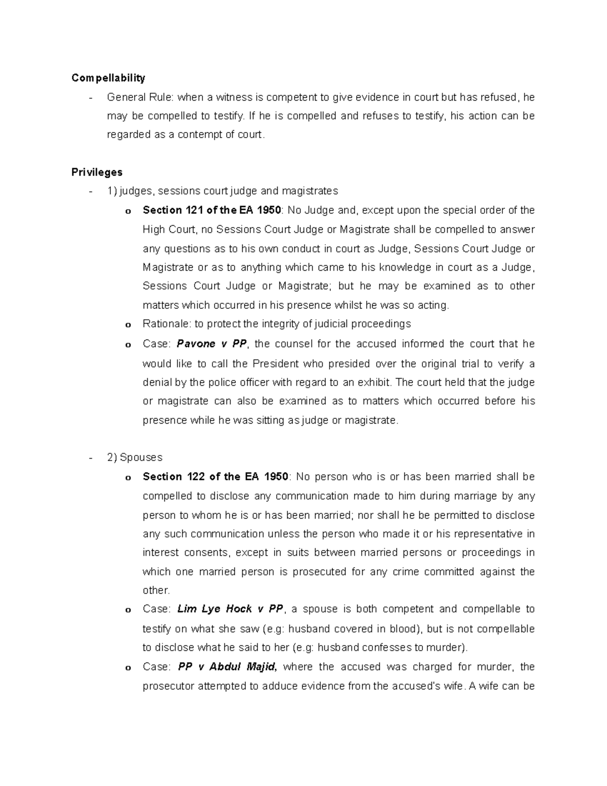 Notes on Witness Evidence PART 4 - Compellability - General Rule: when ...