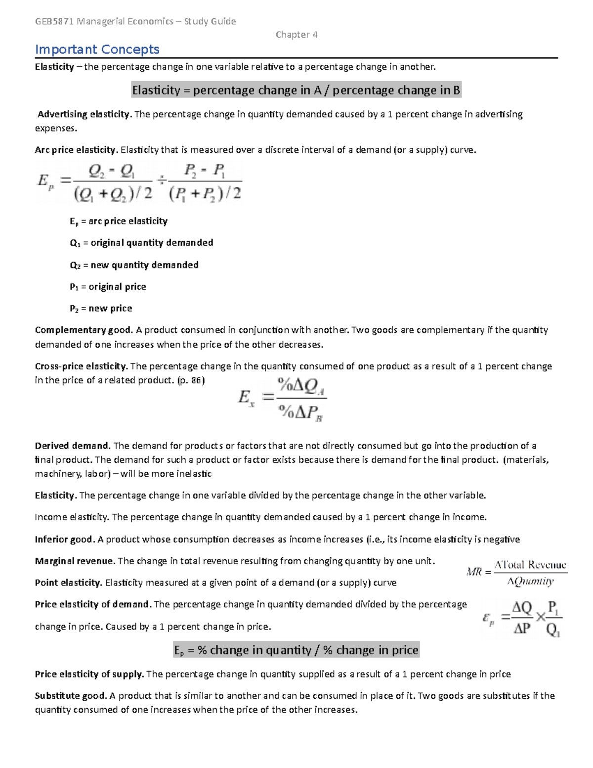 Managerial Economics Study Guide - Chap 4 - GEB5871 Managerial ...