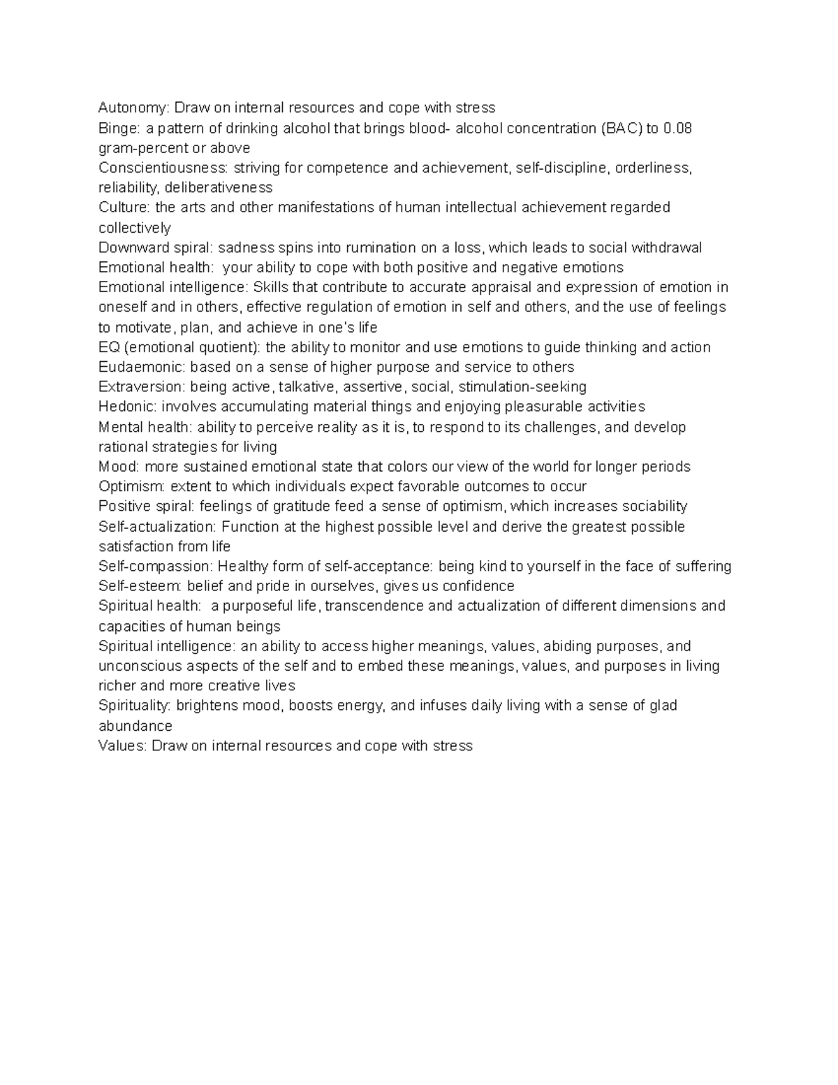 Chapter 8 - ch.8 terms - Autonomy: Draw on internal resources and cope ...