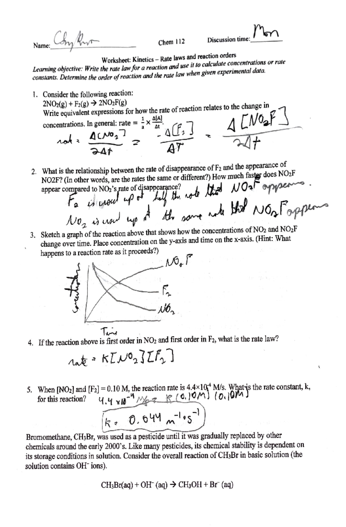 Chem 112 worksheet 6 - Name ¼~ Chem 112 Discussion time: ~ Worksheet ...