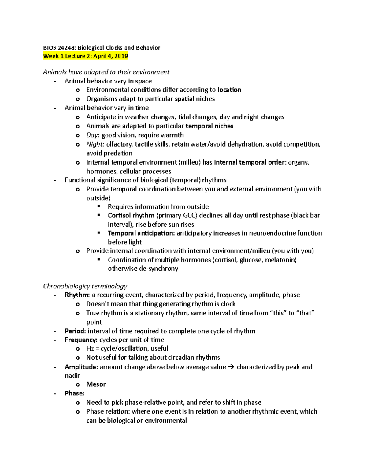 BIOL W1L2 - Lecture notes Week 1 Lecture 2 - BIOS 24248: Biological ...