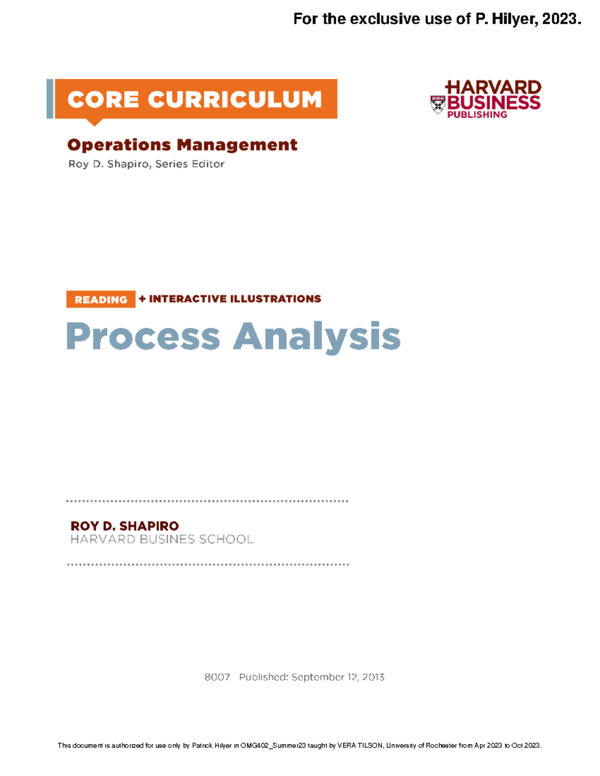 Process Analysis (HBP) - Table oof Conteents 8007 | Core Reading ...