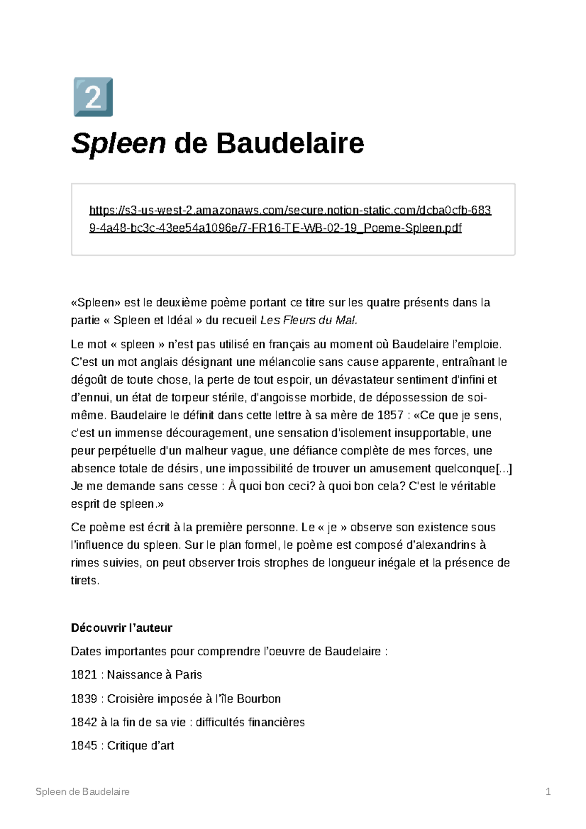 dissertation baudelaire spleen