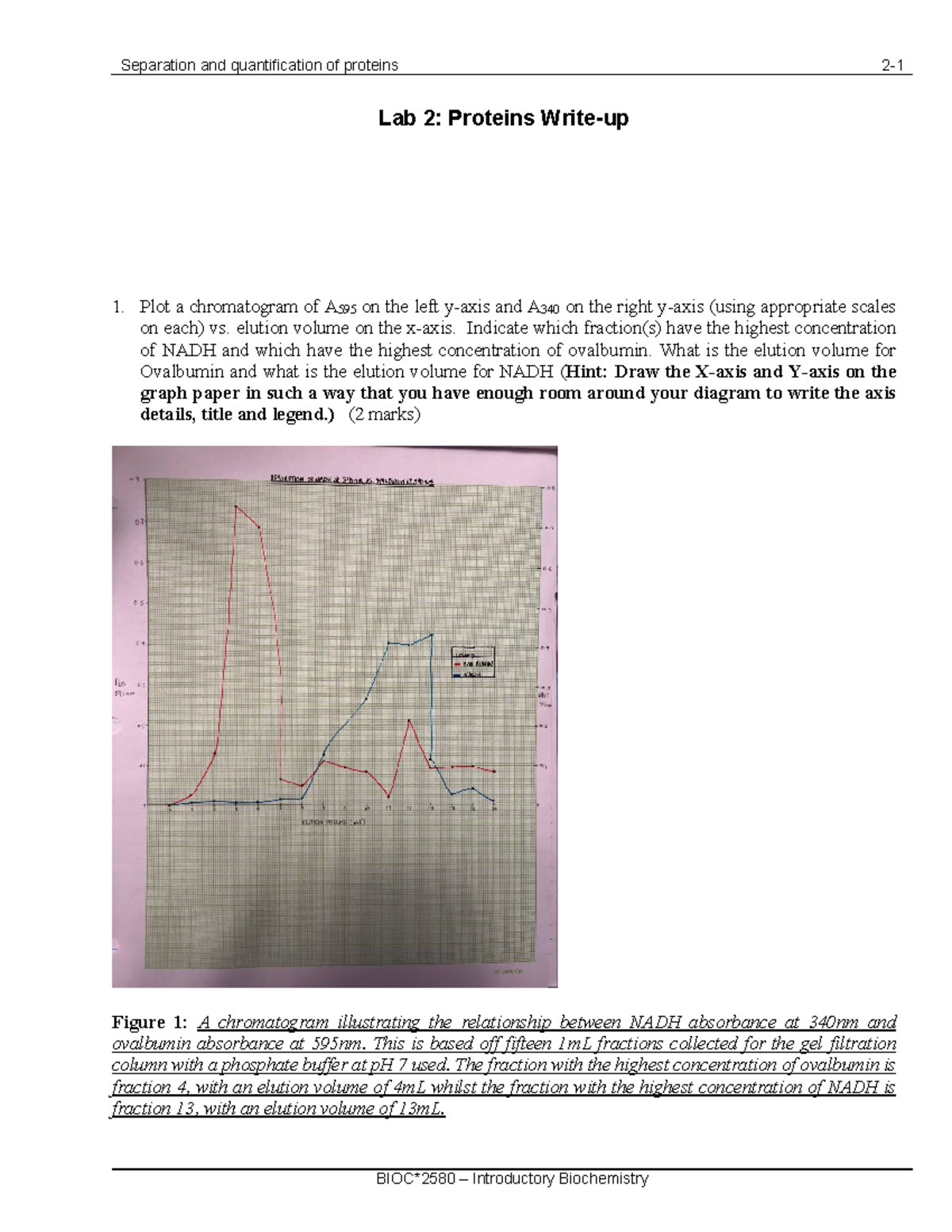 Protein Lab Write-up - Separation And Quantification Of Proteins 2- BIOC*2580 – Introductory ...