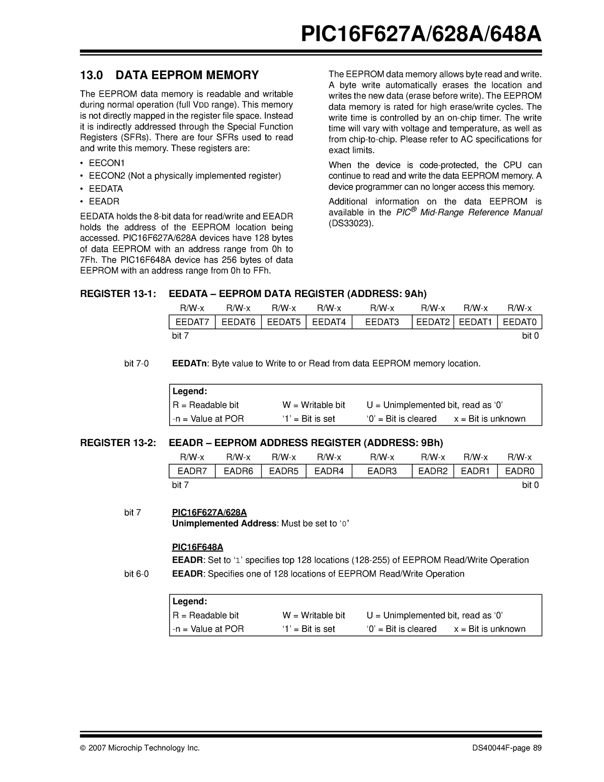 Datasheet - Eeprom - ####### © 2007 Microchip Technology Inc. DS40044F ...