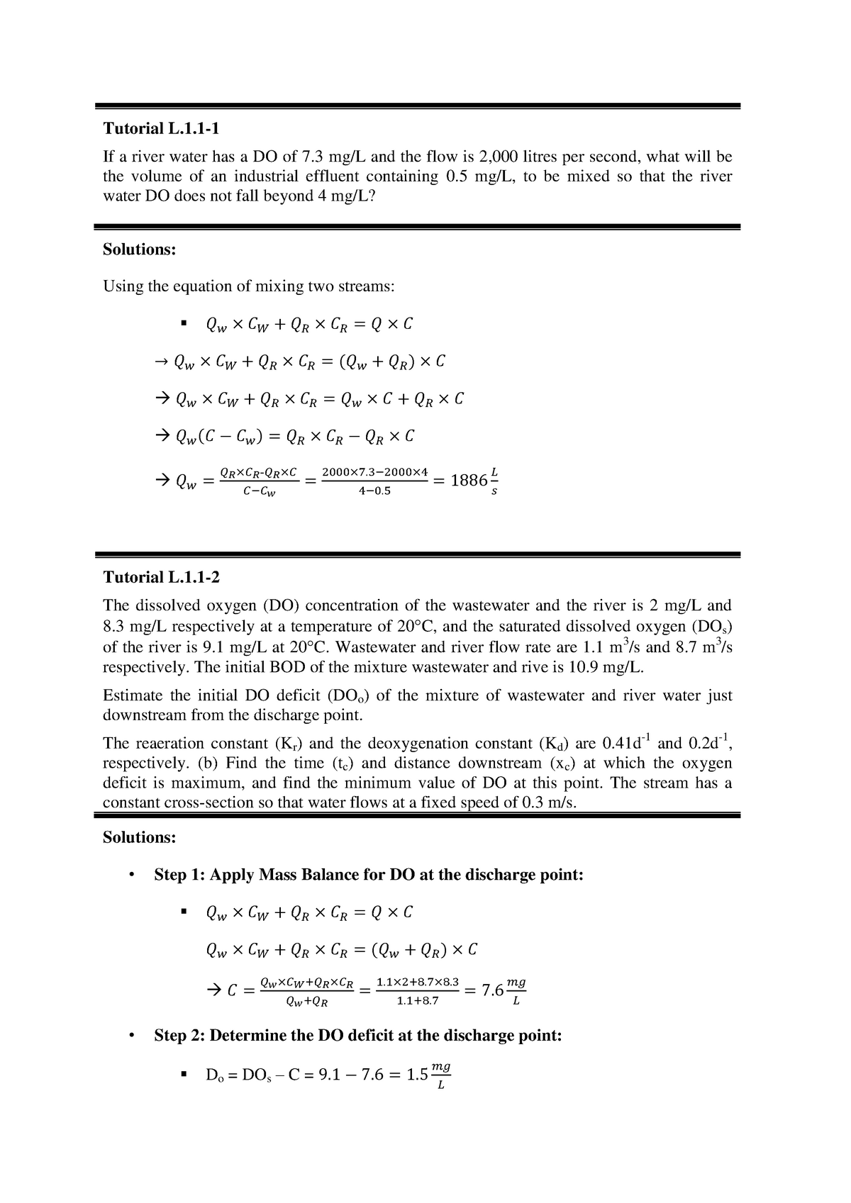 Tutorial Work Section 1 Section3 Envrionmental And Sanitation Engineering Studocu