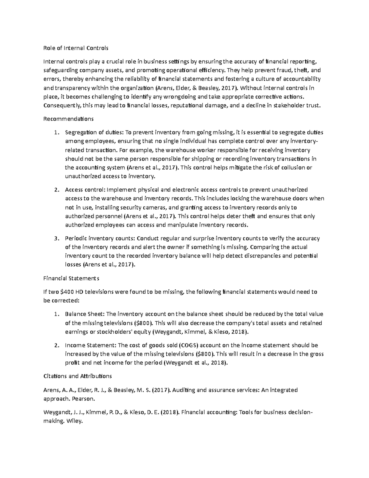 4-1 Assignment Internal Controls - Role of Internal Controls Internal ...