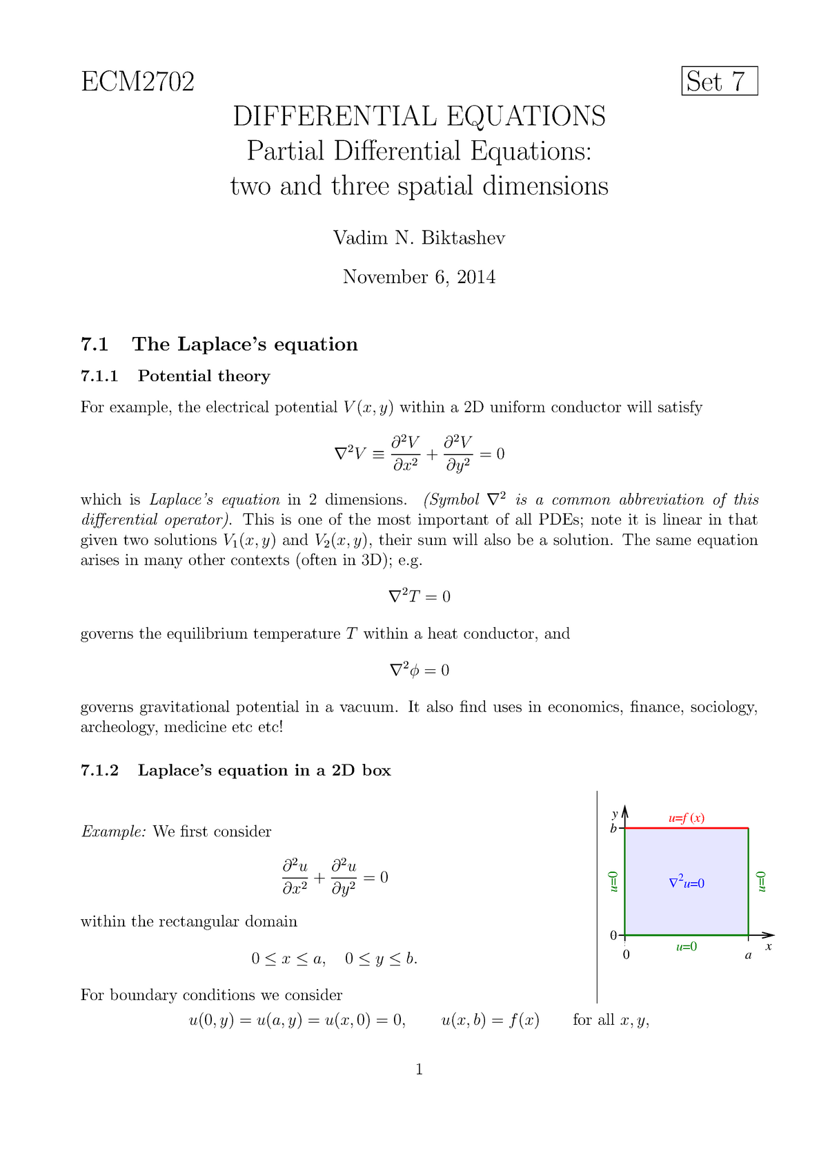 Ecm2702 14 15 Lecture Notes 7 Pde Two And Three Spatial Dimensions Studocu