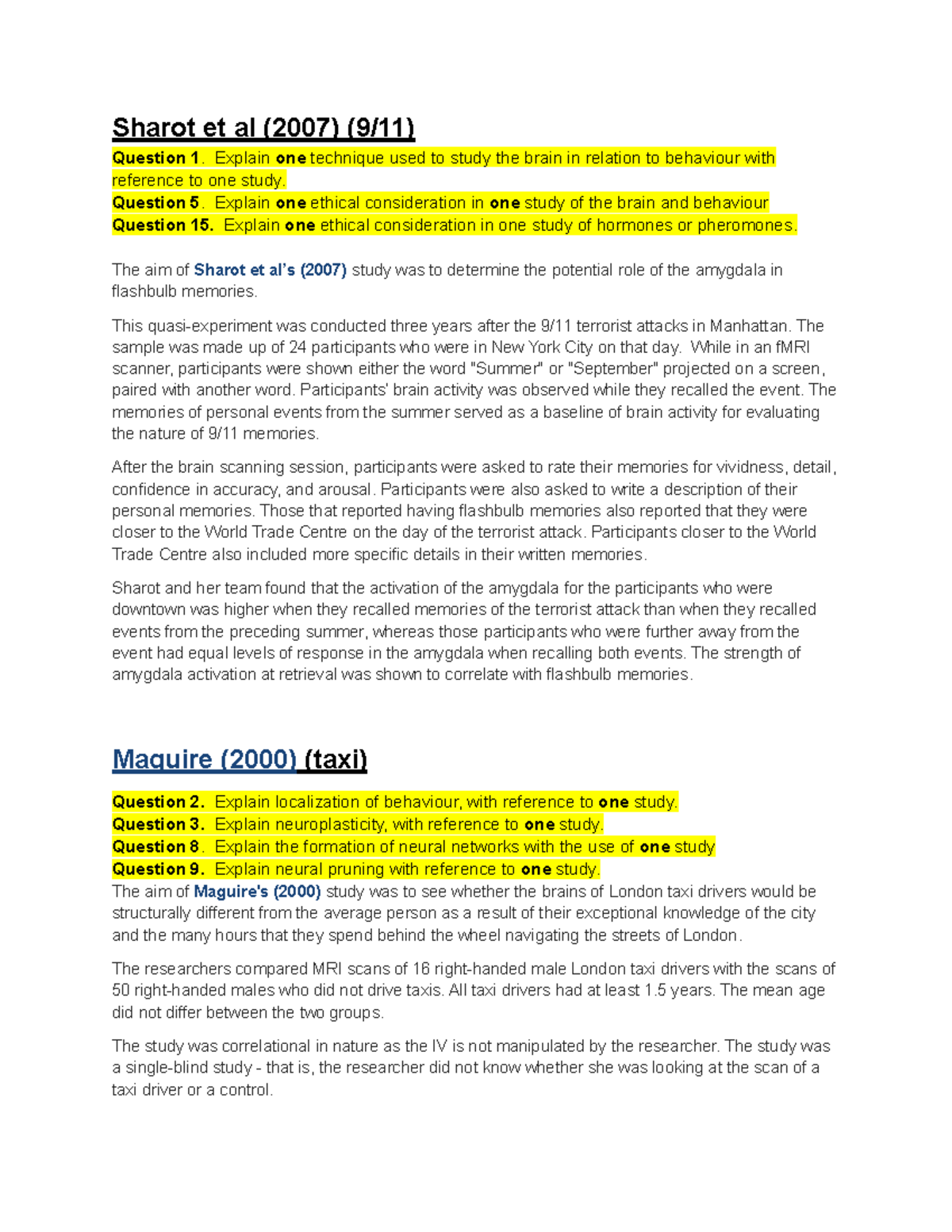Biological Psychology Sharot et al (2007) (9/11) Question 1. Explain