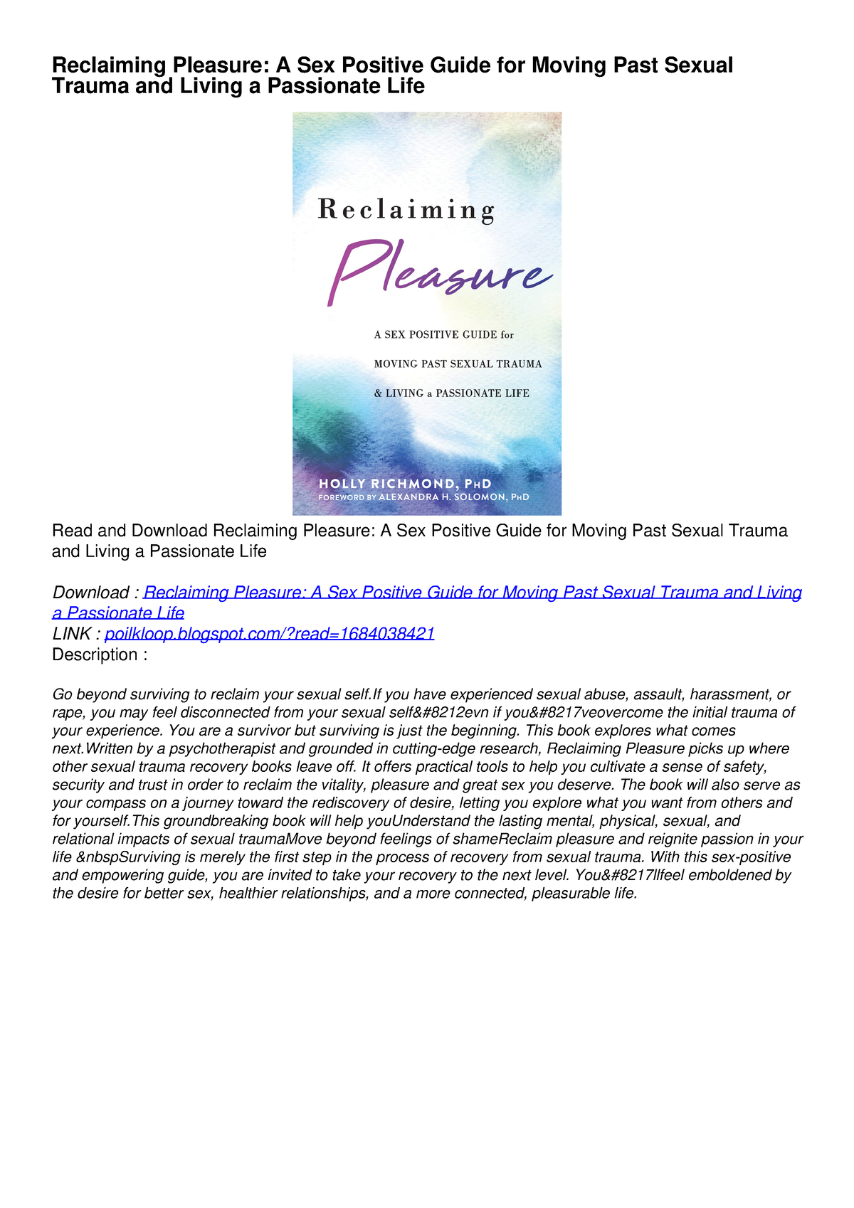 Pdf Read Reclaiming Pleasure A Sex Positive Guide For Moving Past