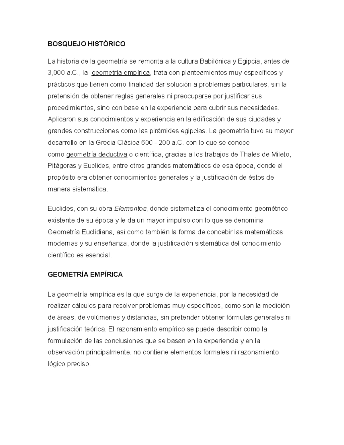 1.Bosquejo historico de la geometria BOSQUEJO