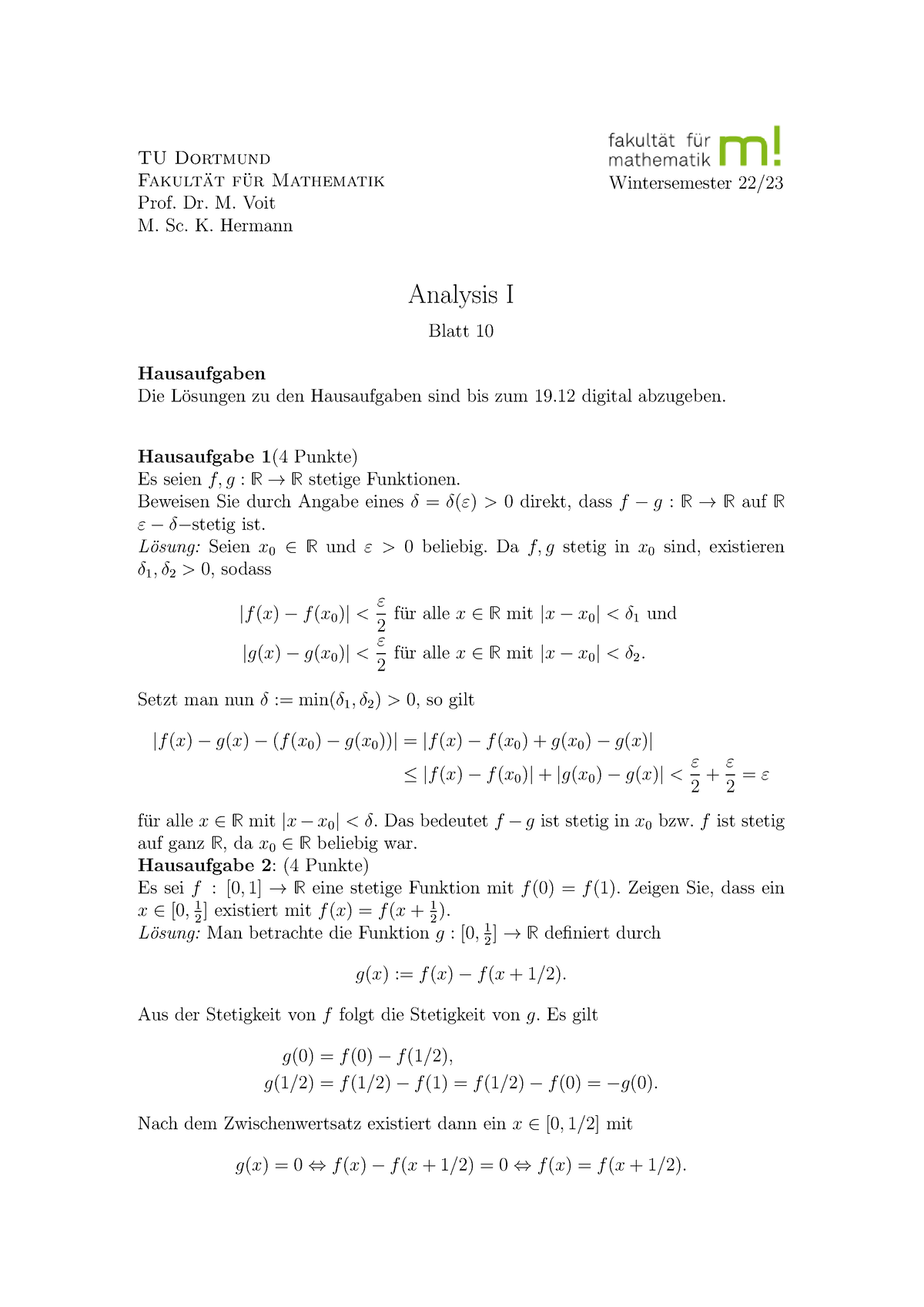 Blatt 10Loesungen - WiSe Voit - TU Dortmund Fakult ̈at F ̈ur Mathematik ...