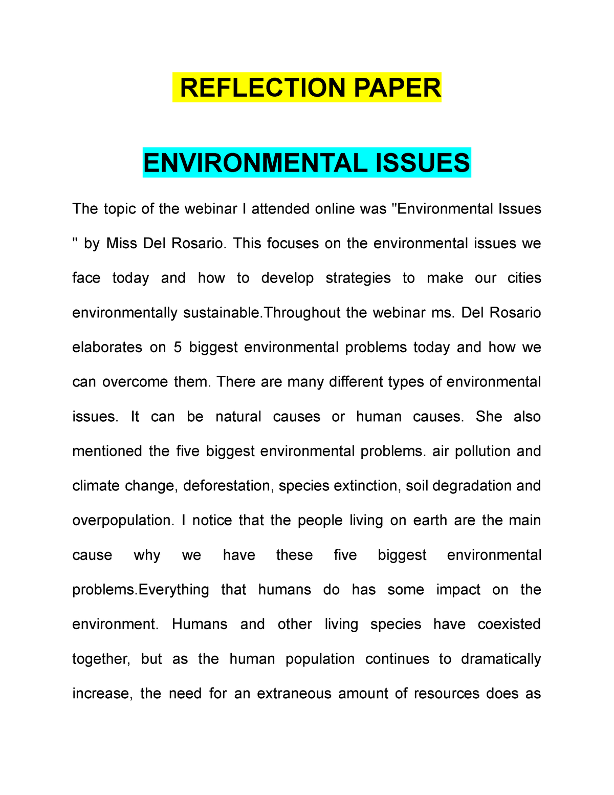 reflection paper on environmental education