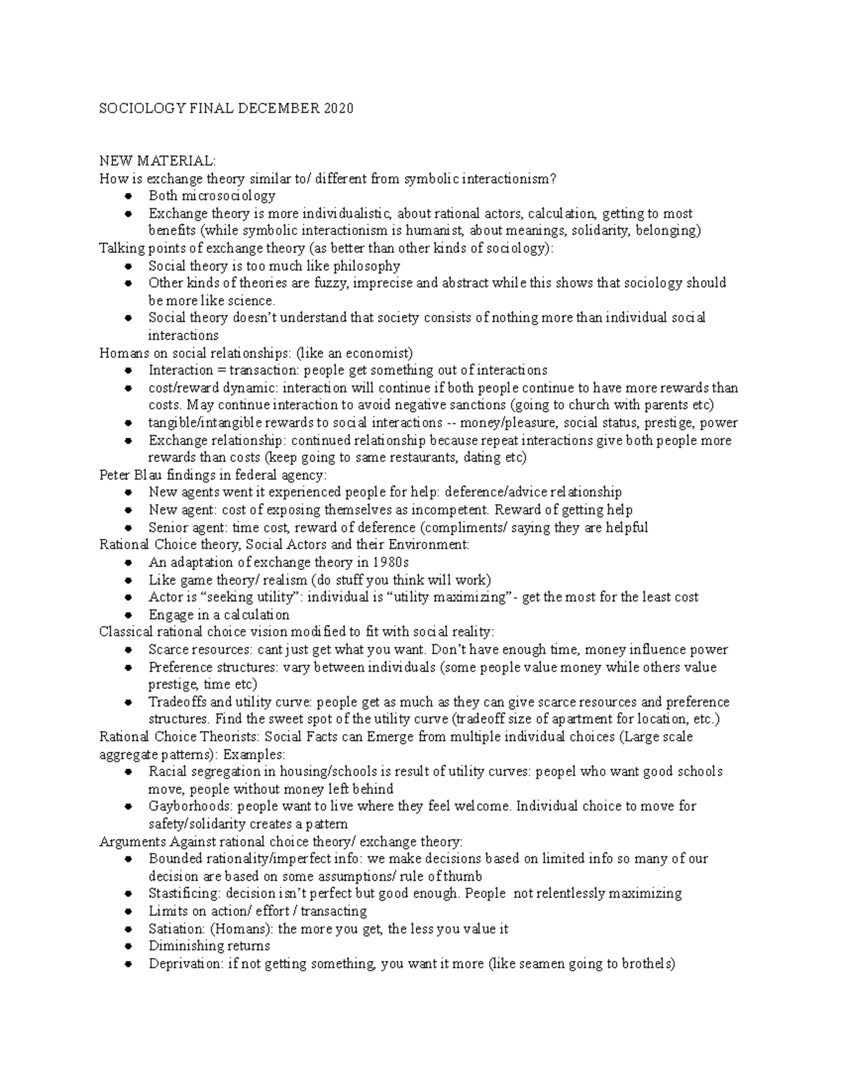 Sociology 101 Final Review Sheet - SOCIOLOGY FINAL DECEMBER 2020 NEW ...