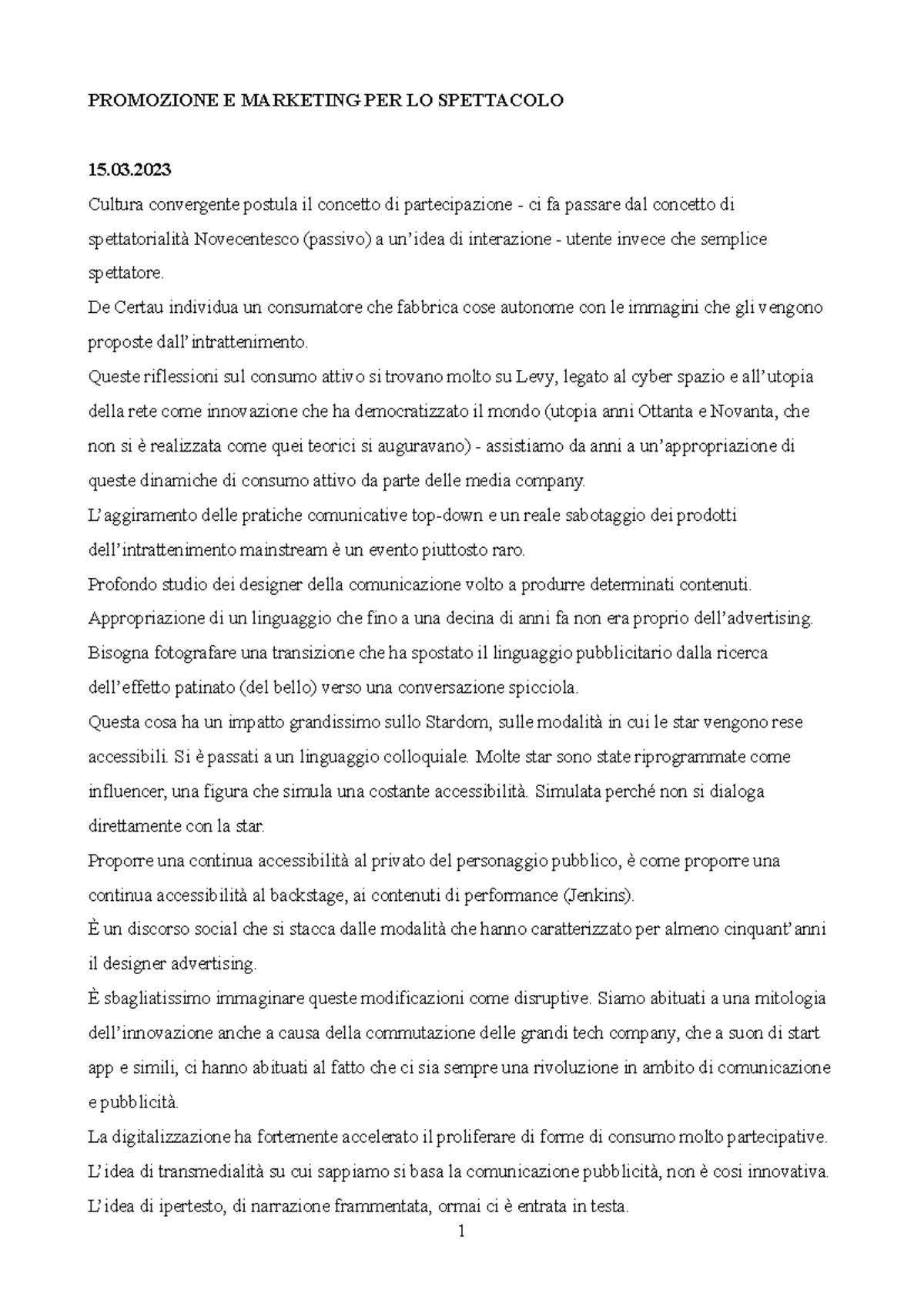 Promozione E Marketing PER LO Spettacolo Scritture e produzioni dello spettacolo e dei media Promozione E Marketing PER LO Spettacolo Scritture e produzioni dello spettacolo e dei media