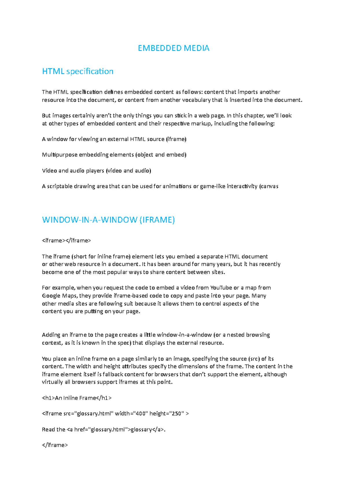 Embedded Media - EMBEDDED MEDIA HTML specification The HTML ...