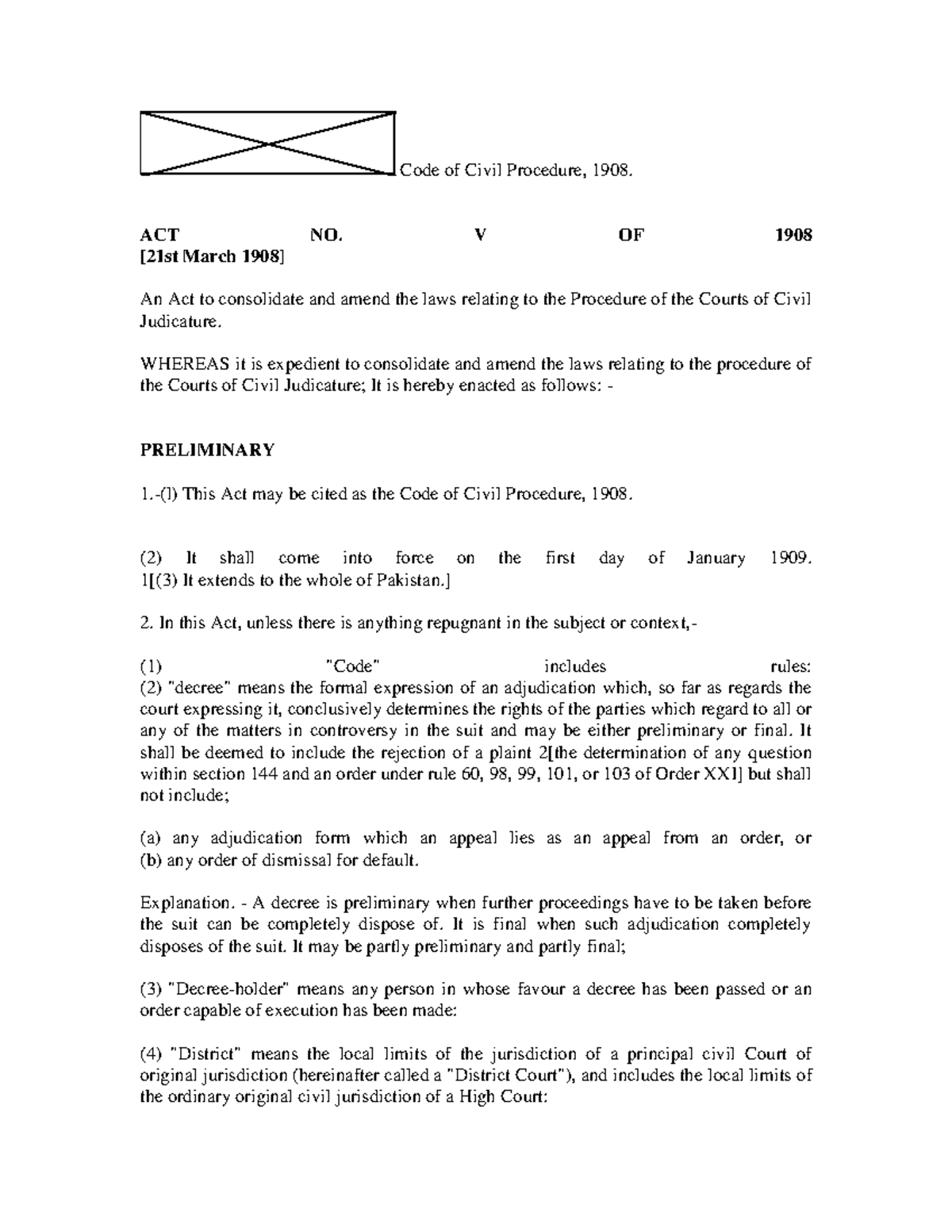 CODE OF Civil Procedure 1908 - Code of Civil Procedure, 1908. ACT NO. V ...