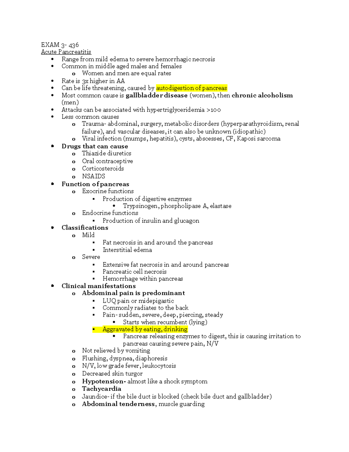 EXAM 3 SG - Adult Nursing Care study guides - EXAM 3- 436 Acute ...