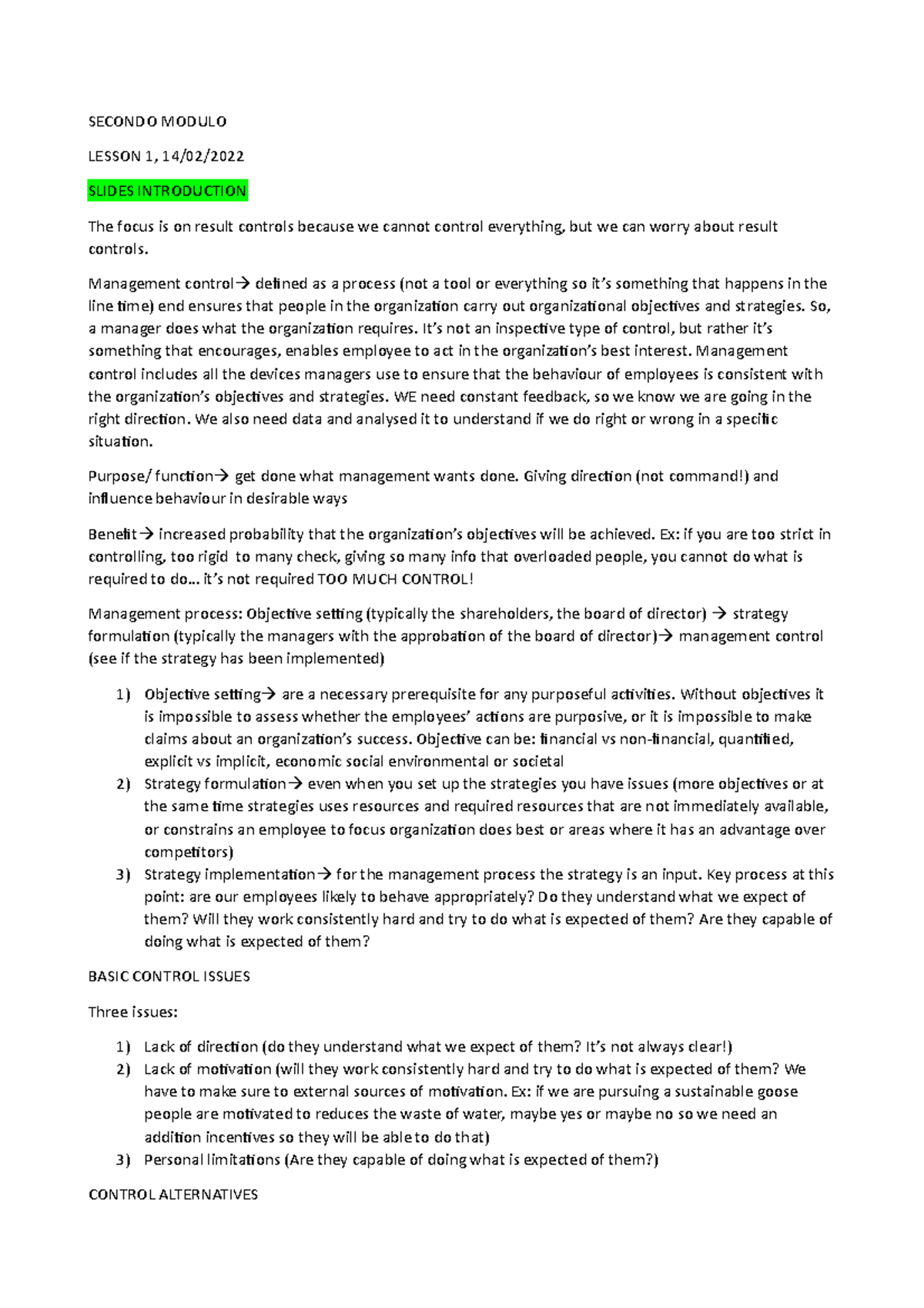 Performance measurement and controlling - SECONDO MODULO LESSON 1, 14 ...
