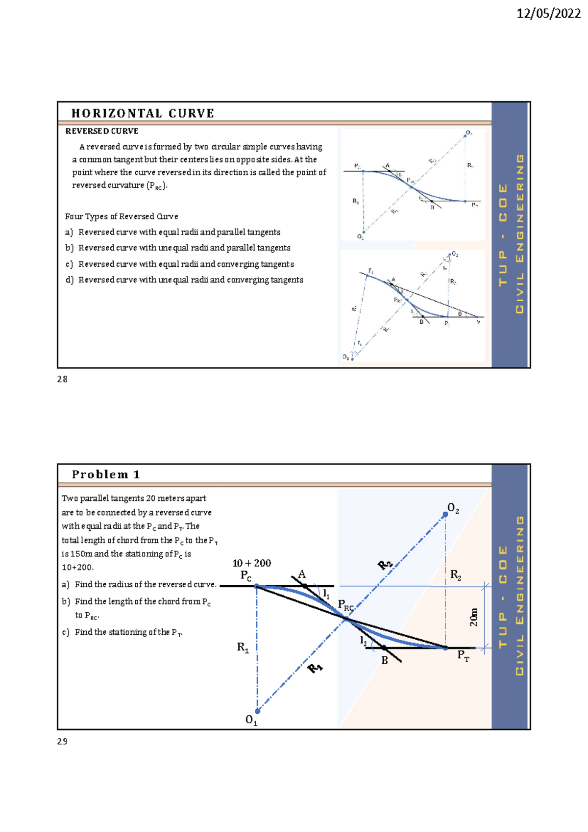 Lecture 3 Reversed Curves - ####### REVERSED CURVE ####### A reversed ...