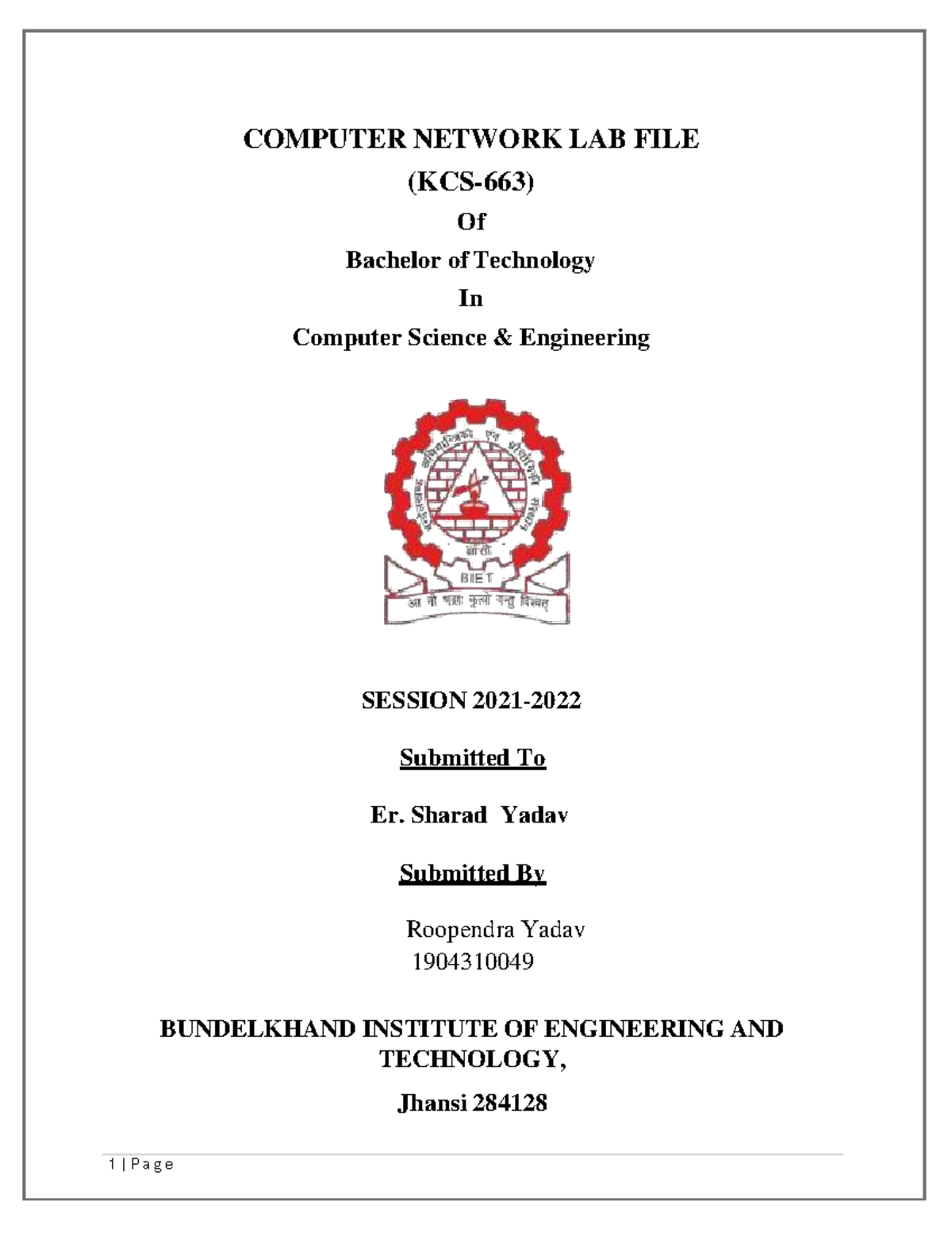 CN 49 - dgdsgsdgdsgdsg - COMPUTER NETWORK LAB FILE (KCS-663) Of ...