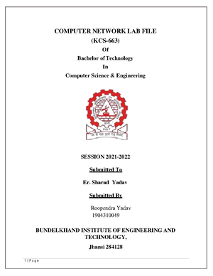 Cn Lab Manual 2021-22 - (aktu College Code: 508) Department Of Computer 